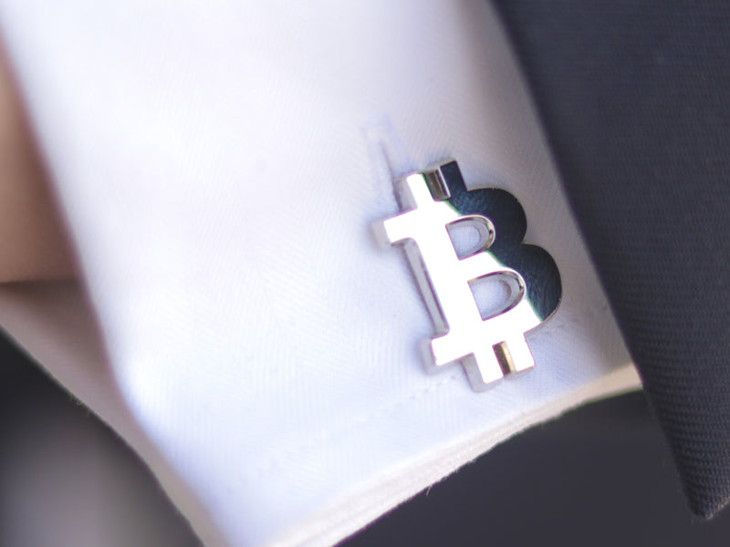 Bitcoin Tie & Cufflinks Set Navy Blue